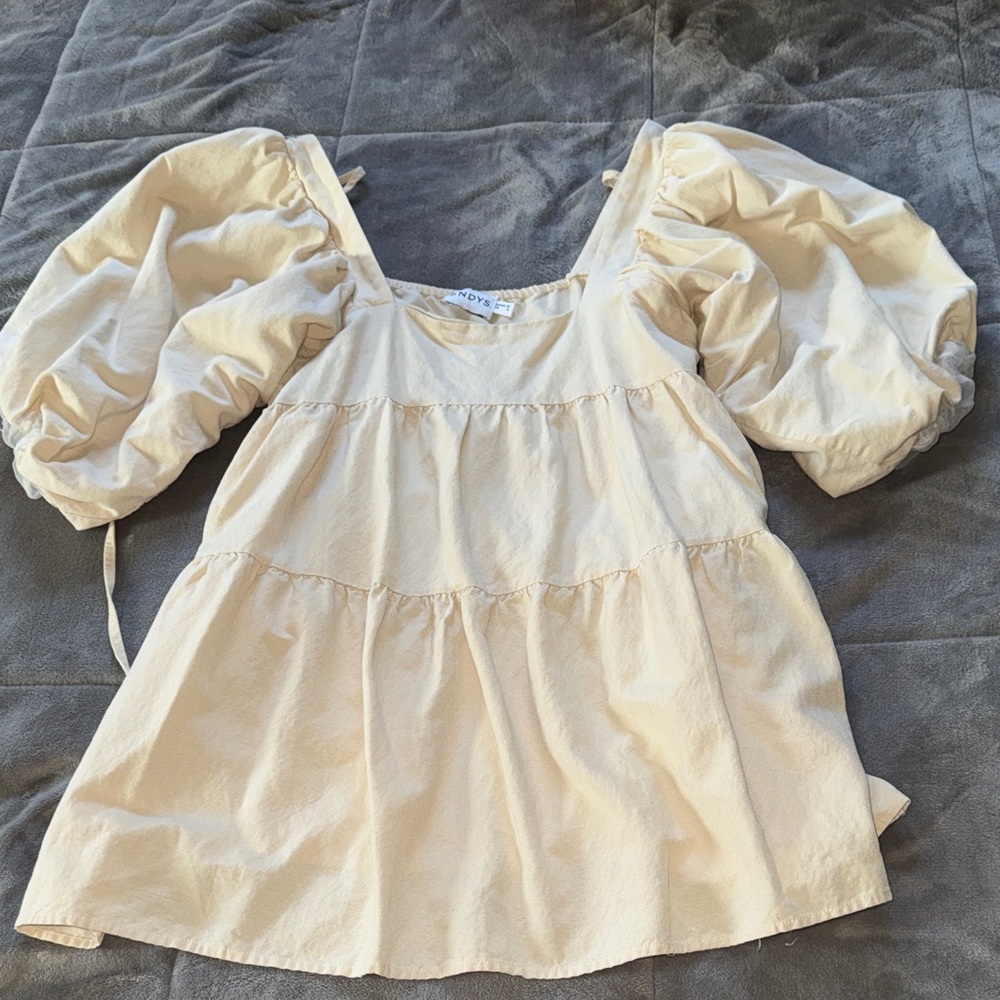 Elegant Cream Puff Sleeve Mini Dress